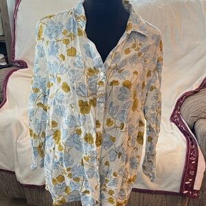 Joie 100% Linen Blouse Floral Design Women’s top Excellent 1X